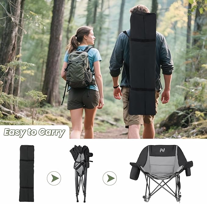 ABORON Oversized Rocking Camping Chair for Adults Fully Padded Folding Outdoor Lawn Chair with Cooler Bag &amp Side Pocket Portable Recliner Chair for Camp Patio Backyard Supports 400 lbs
