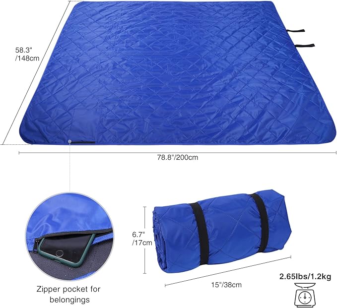 REDCAMP Large Waterproof Stadium Blanket for Outdoor Sports Soft Warm Fleece Camping Blanket Windproof for Cold Weather 79x 59Blue