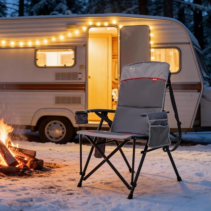 TIMBER RIDGE Oversized Heated Camping Chair with Lumbar Support Portable Folding High Back Chair Heavy Duty for Adults Supports 450 LBS for Outdoor Camping Lawn 2 Pack