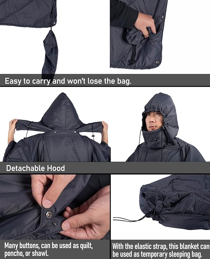 iClimb 1 Hooded 3M Thinsulate Insulation Warm Blanket and 1 Anti-Sinking Large Feet Chair Bundle Ultralight Compact for Adults Outdoor Backpacking Hiking Camping Beach Concert Sports