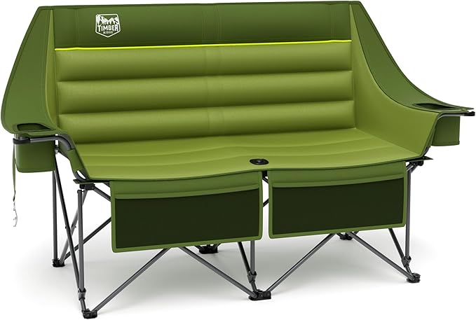 Timber Ridge Double Camping Chair Heavy Duty Outdoor Folding Camp Couch Loveseat Camping Chairs Perfect for Campsites Patio/Lawn Soccer Games or Other Youth Sports Supports 600 lbs