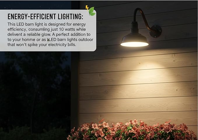 AGB101-10-AS8 Bronze - Standard Barn Light with Gooseneck Arm | Outdoor LED Lights Classic Floodlight Design for Barn Lights Outdoor Durable Metal Construction Energy-Efficient