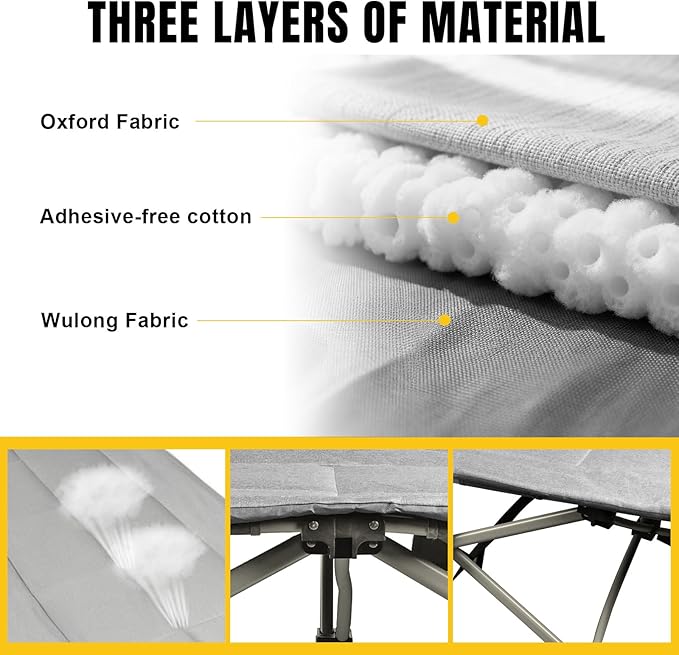 YELLOW JACKET Camping Cot with Mattress for Adults Camping Cot for Adults with Cushion and Pillow Portable Folding Bed with Carry Bag for Camp Home Office Travel Black Supports 450 Lbs