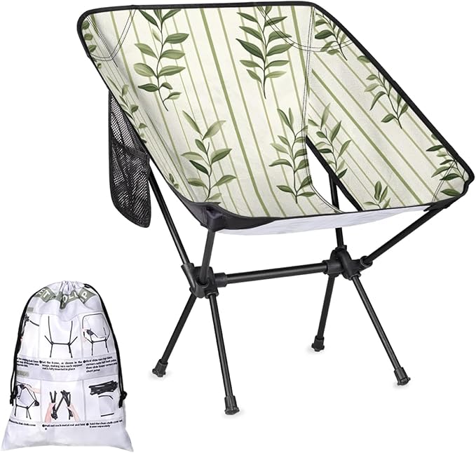 Honeybaby Folding Camping Chair Leaves Stripes Camping Chairs Lightweight Portable Chair Outdoor Foldable Chairs for Camping Travel Picnic Beach Hiking