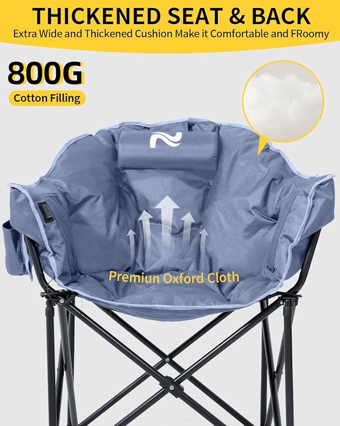 NAIZEA Heated Camping Chair Oversized Heated Folding Outdoor Chair for Adults with 3 Heat Levels Portable Foldable Patio Lounge Chair for Sports Outdoors Camp Battery NOT Included