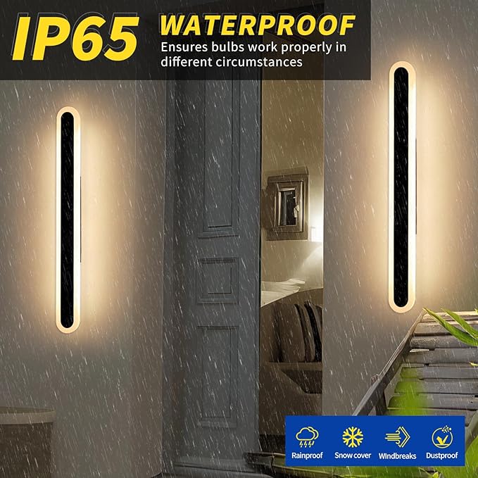 2 Pack 39.3inch Modern Outdoor Wall Light Fixture IP65 Waterproof Oval LED Wall Mounted Sconce 3000K Warm White 36W Black Strip Exterior Lighting for House Backyard Garden Garage