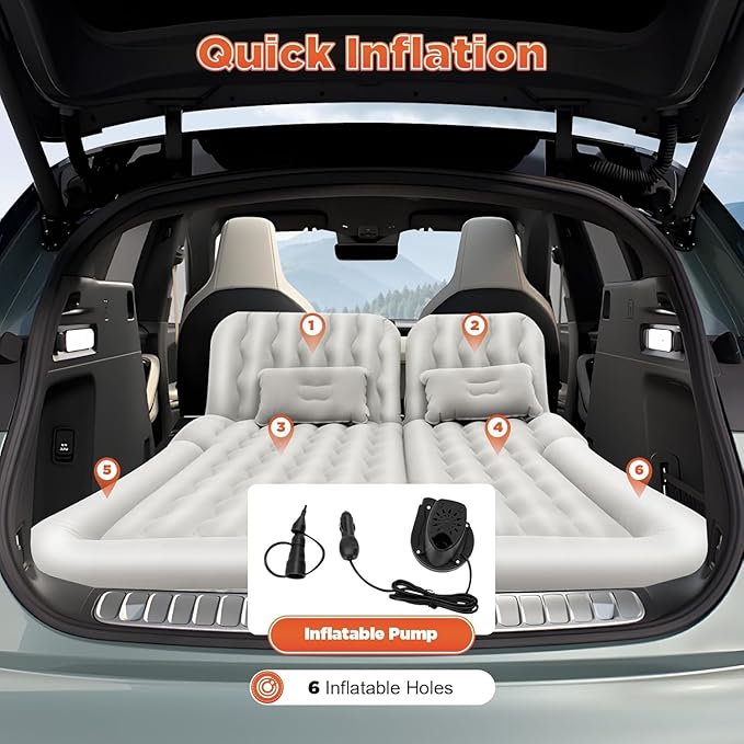 SUV Air Mattress for 2020-2025 Kia Telluride Thickened and Double-Sided Flocking Travel Camping Bed Mobile Cushion Inflatable Bed for SUV Trunk and Rear SeatBlack