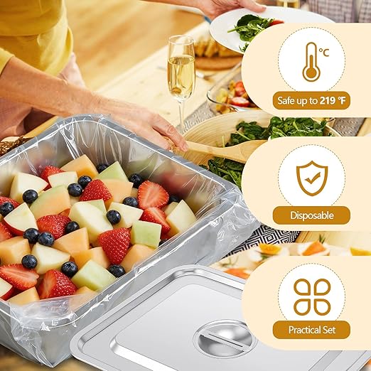 2 Pack 13 L Stainless Steel Commercial Bus Tubs with Lid and 50 Pack Plastic LDPE Meat Lug Liners Food Grade Meat Processing Tubs Lug for Dishwashing Kitchen Restaurant Utility