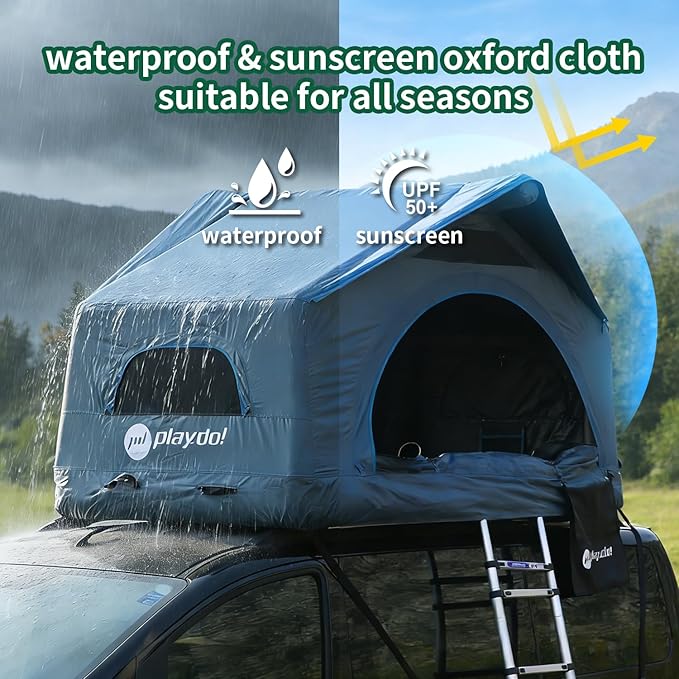 PlayDo Air Tents for Camping Rooftop Tent Easy Setup Inflatable Roof Tent Blow Up Car Top Tent for Pickup Truck SUV with Strip Light Ladder Air Mattress