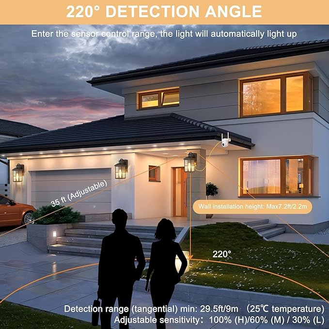 Porch Lights with GFCI Outlet with RemoteDusk to Dawn Motion Sensor Outdoor Light Upgraded 4 Lighting Modes Exterior Fixture Waterproof Outside Lights for House Patio Garage