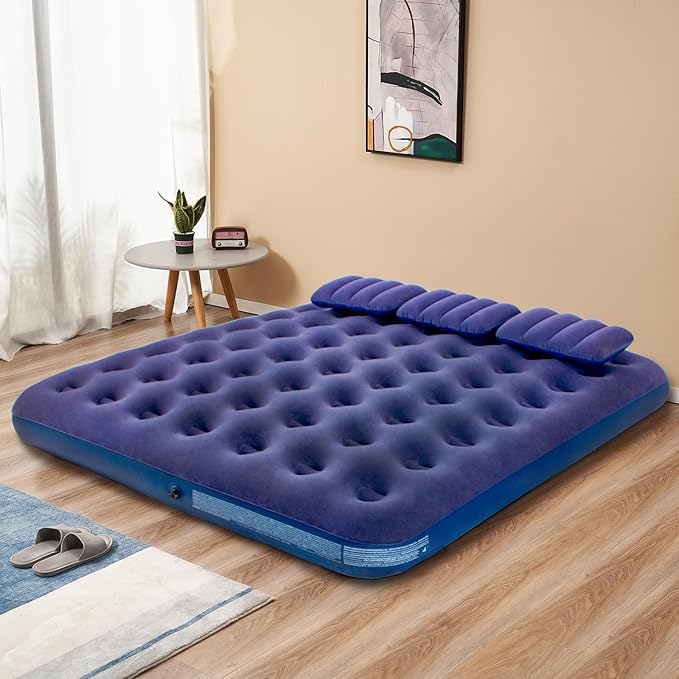 DIMAR GARDEN King Size Camping Air Mattress Inflatable Bed with PillowInclude Hand Pump