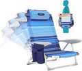 #WEJOY Lightweight Low Beach Chair for Adults 4-Position Aluminum Folding Camping Chairs with Shoulder Strap Cup Holder and Padded Headrest Supports 265lbs for Lawn Outdoor (Bluestrips)