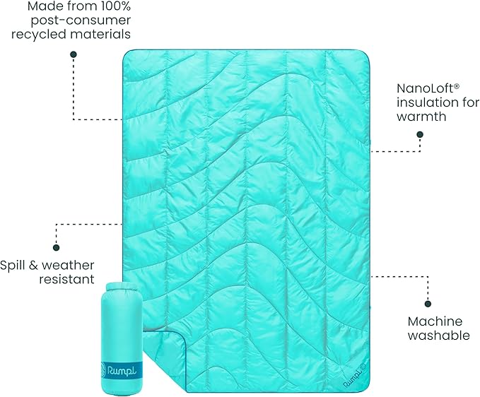 Rumpl Travel Puffy Blanket Ultra-Packable Travel-Size Warmth and Comfort Seafoam