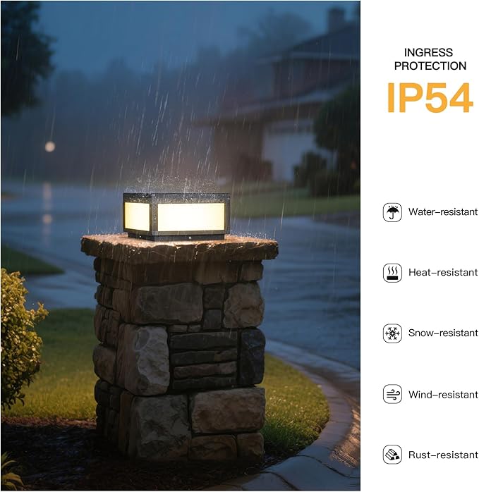 Solar Post Lights Waterproof 11.8 Solar Pillar Lights Outdoor Modern Gate Column Lights Large Square Solar Lantern 3000K LED Entrance Column Lamp for Deck Patio Outside Pool Stone Pillars