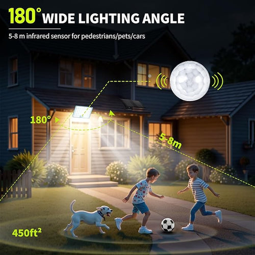 184 LED Solar Lights Outdoor Waterproof Solar Motion Sensor Flood Lights Outside with 3 Modes Adjustable Auto On/Off 20Ft Cable for Porch Patio Garden GarageYard 4 Packs