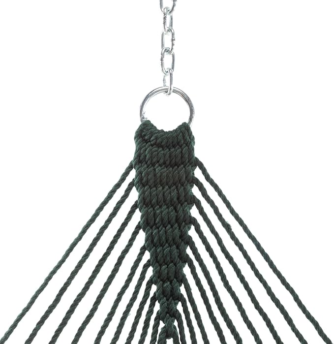 Hatteras Hammocks Deluxe Green DuraCord Rope Hammock – 13 ft. x 60 in. 2-Person 450 lb Capacity Cumaru Spreader Bar Zinc-Plated Hardware – Handcrafted in The USA