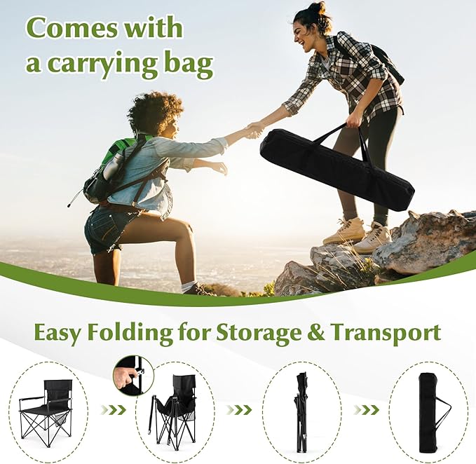 Tangkula 3 Piece Camping Chairs with Table Portable Folding Lawn Chair with Side Table Carrying Bag Side Storage Pocket 2 Cup Holders Outdoor Beach Chair Set for Backpacking Travel Camp