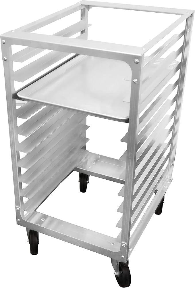 10 Tier Bun Pan Rack Commercial Aluminum Speed Rack With Heavy Duty Plate Casters And Non-Marking Polyolefin Wheels Food Service Sheet Pan Rack