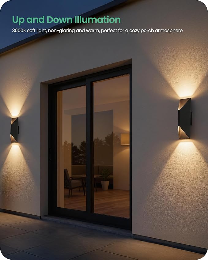 GOBLESON Outdoor Wall Light Set of 2 IP65 Waterproof Porch Lights Outdoor 1600LM 3000K Warm White Up Down Exterior Lighting for House Patio Garage Matte Black Modern (Contemporary 2)