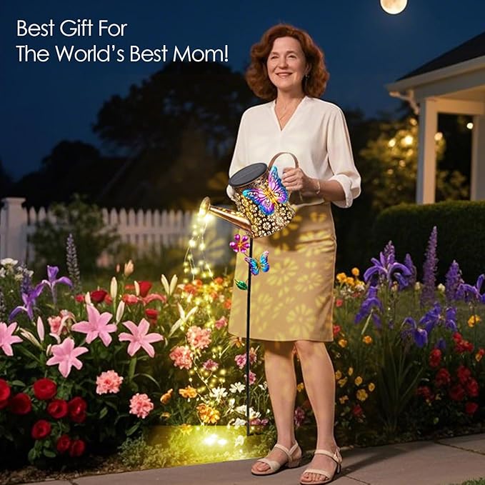 Solar Watering Can with Lights Outdoor Garden 41 Tall Waterproof Garden Stake Lights Decoration for Yard Lawn Patio Pathway Front Porch Landscape Gardening Gifts for Mom Grandma Women Birthday Gift