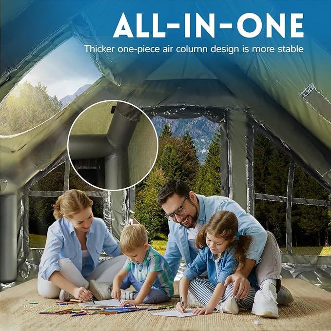 Inflatable Camping Tent with Pump 4 Season Inflatable Tents for Camping Inflatable House Tent Waterproof Easy Setup Glamping Tent