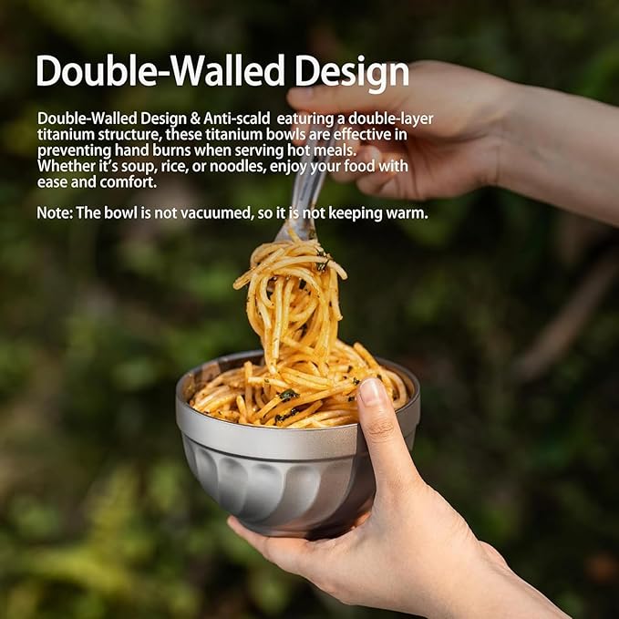500ml Titanium Double Wall Bowl Ultralight Unbreakable Camping Tableware for Outdoor Hiking Picnic Backpacking Dishwasher Safe (Yulan Bowl)