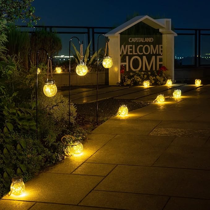ROSHWEY Solar Lantern Gifts for Women 4 Pack Hanging Garden Decor Lights Outdoor Waterproof with 30 LED for Halloween Christmas Easter Gift