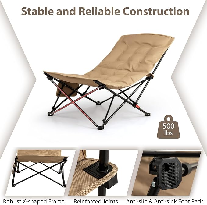Tangkula Padded Camping Chairs Set of 2 Portable Folding Lawn Chair with Adjustable Backrest Padded Seat Carrying Bag Heavy-Duty Frame for Camp Beach Lawn Fishing Travel Sports 500 LBS Capacity