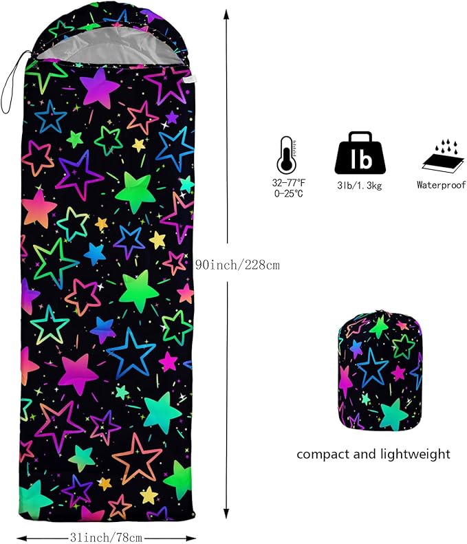 QOOMO Axolotl Cute Camping Sleeping Bags3 Season Warm &amp Cool WeatherLightweightWaterproof Sleeping Bags for Adults &amp KidsTravelingand Outdoors