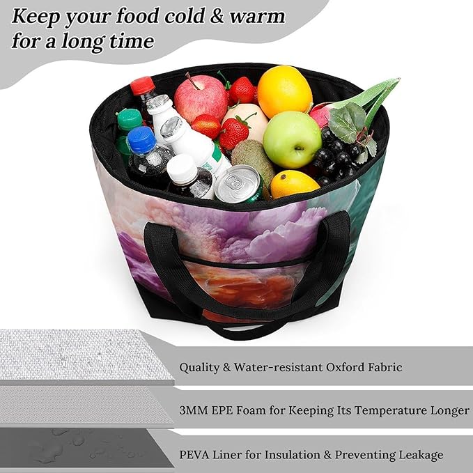 Insulated Shopping BagLarge Reusable Cooler Bags Colorful Printed Foldable Shopping BagTravel Waterproof Shoulder Bag