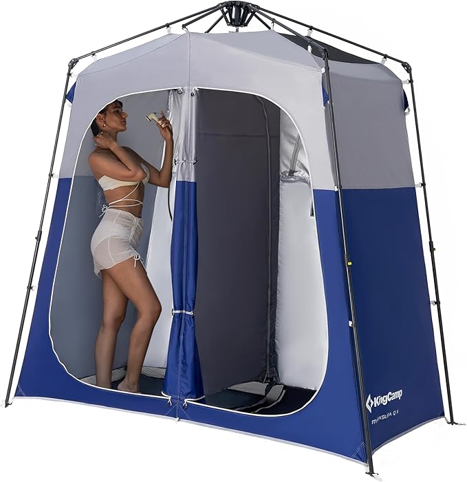 KingCamp Instant Shower Tent Portable Superior Stable Privacy Shelter 2 Large Rooms Outdoor Toilet Tent with Floor for Beach Camping &amp Hiking Setup in Under 60s