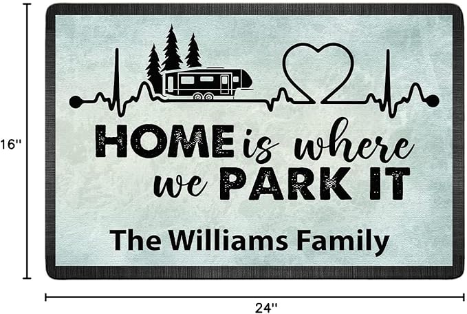 Personalized Home is Where We Park It Doormat - Custom Rv and Family Name Camping Door Mat RV Accessories for Inside 16 x 24 inches