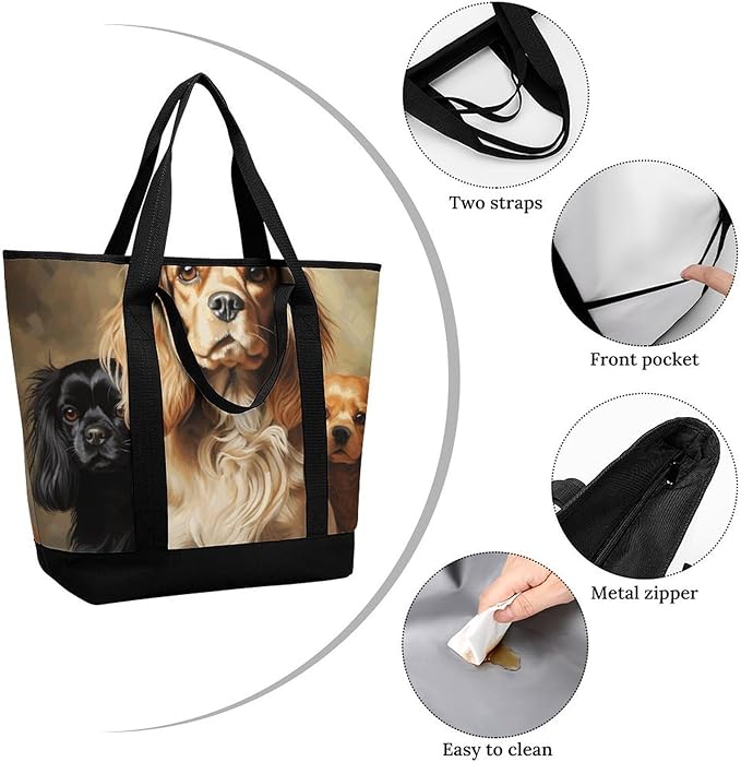 Insulated Shopping BagLarge Reusable Cooler Bags Cocker Spaniel Printed Foldable Shopping BagTravel Waterproof Shoulder Bag