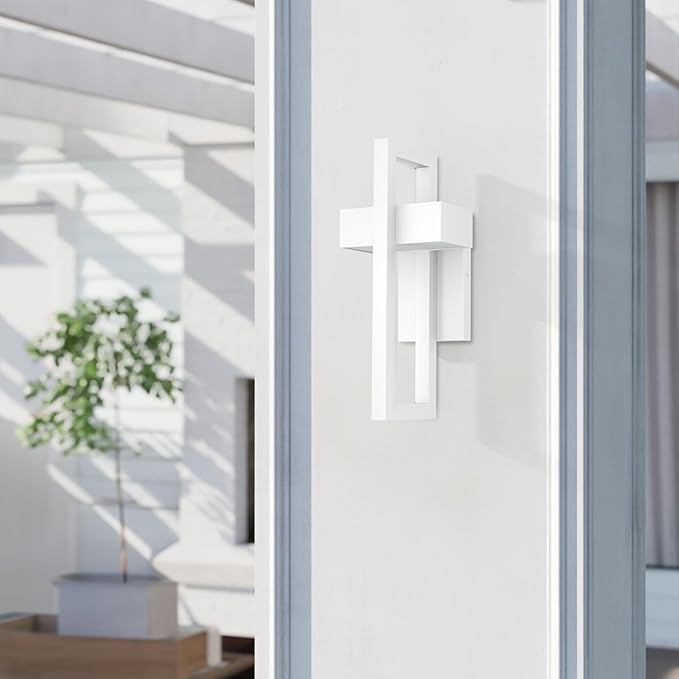 LamQee Modern Outdoor Wall Lights 3000K Integrated LED Outdoor Wall Sconces Lighting Contemporary Exterior Lighting Fixtures Outside Wall Mount Lights for House Porch Front Door Garage Matte White