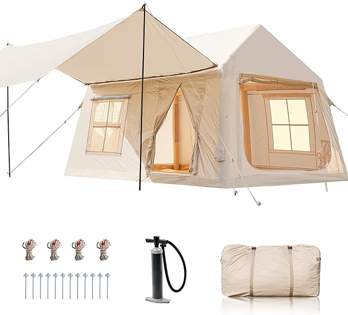Inflatable Tents for Camping Large Blow Up Tent with Hand Pump Easy Setup InflatableTent 4 Season Tent Waterproof Oxford Air Glamping Tents for Camping Adult 4/6/8/10/12 Person
