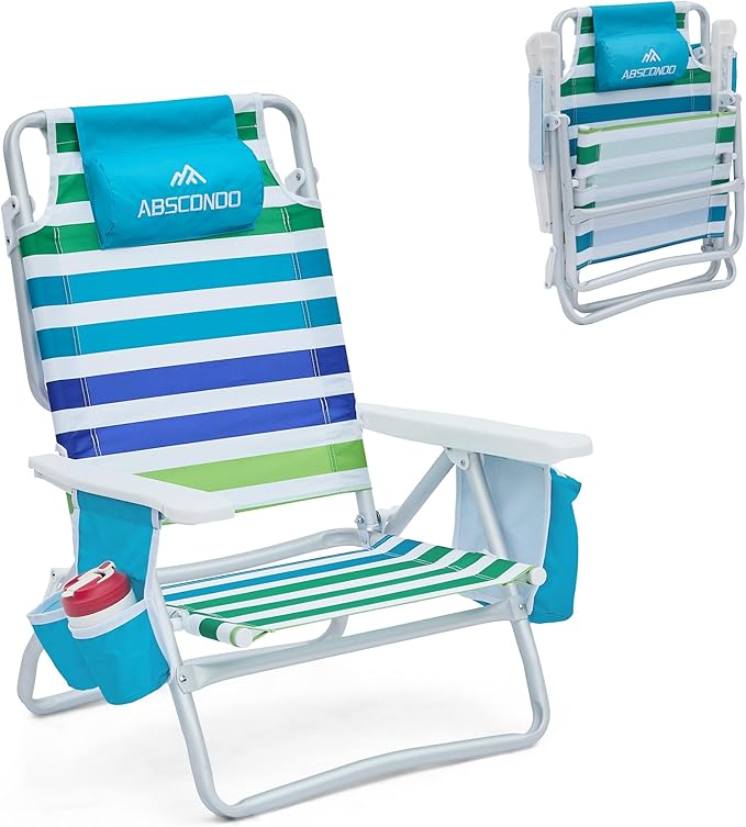 Beach Chair Beach Chairs for Adults 2 Pack Outdoor Folding Beach Chairs for Adults Supports up to 350lbs with 5 Positions Towel bar Cooler Pouch Storage Pouch.