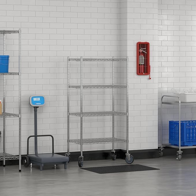 Commercial NSF Listed Chrome Mobile Wire Shelving Kit 18 x 30 x 60 with 4 Shelves Perfect for Warehouse Walk-in Refrigerator Freezer Grocery Store Restaurant Dishroom