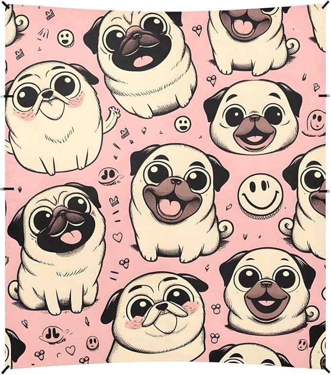 Happy Pug Dog Pink Camping Sun Shelter Beach Tent Portable Beach Sun Shade Outdoor Canopy for Camping Trips Fishing Picnic