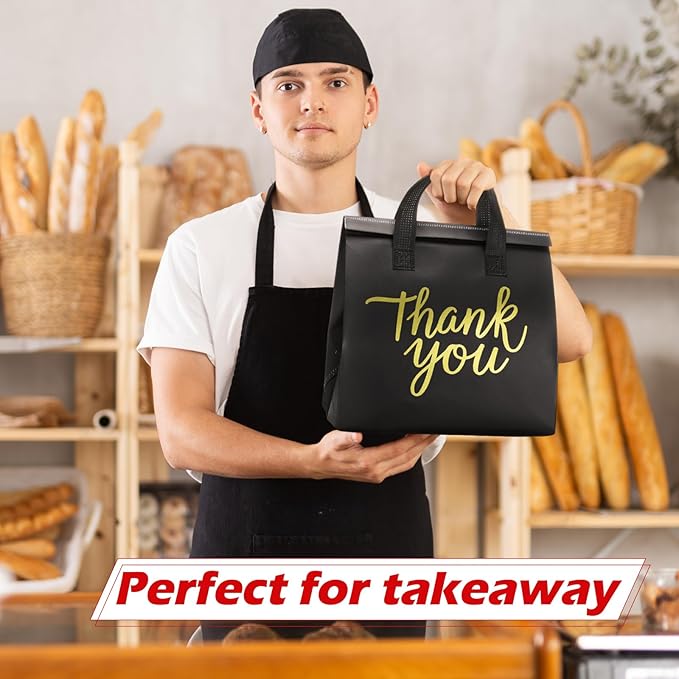 Aliceset 80 Pcs Thank You Insulated Bags for Food Delivery Bulk 9. 5 x 9. 5 x 6 Inch Take Away Bags Thermal Insulation Bag for Hot Cold Food Coffee Milk Seafood Pizza Catering Restaurant Grocery