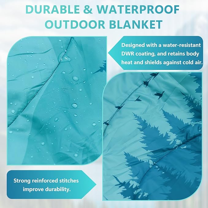 2 Pack Outdoor Camping Blanket Packable Down Alternative Puffy Printed Camp Blankets Ultra Warm Lightweight Hammock Top Quilt Waterproof Blanket for Travel Picnic Stadium Hiking