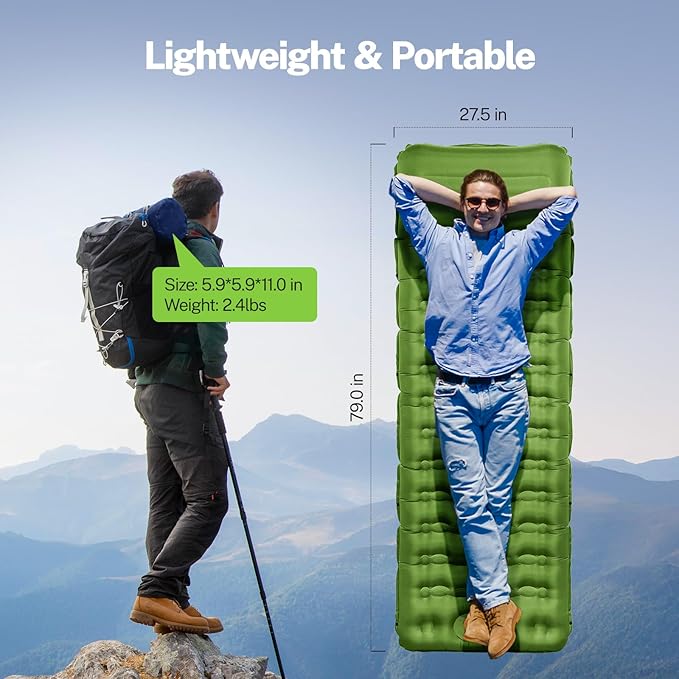 OGERY Sleeping Pad for Camping 6 Extra-Thick Reinforced Camping Sleeping Pad with Pillows &amp Built-in Foot Pump Ultralight Self Inflating Air Mattress Mat for Tent Hiking Essentials Gear