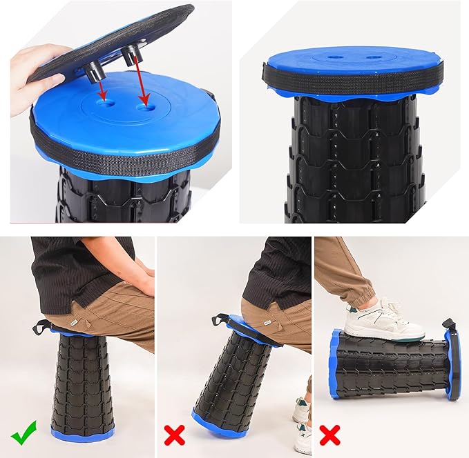 2 Pack Portable Telescoping Stools Collapsible Stool with CushionRetractable Foldingstool Max Load Capacity 400lbs Portable Collapsible Stools for Camping Hiking Outdoor BBQ Black-Blue