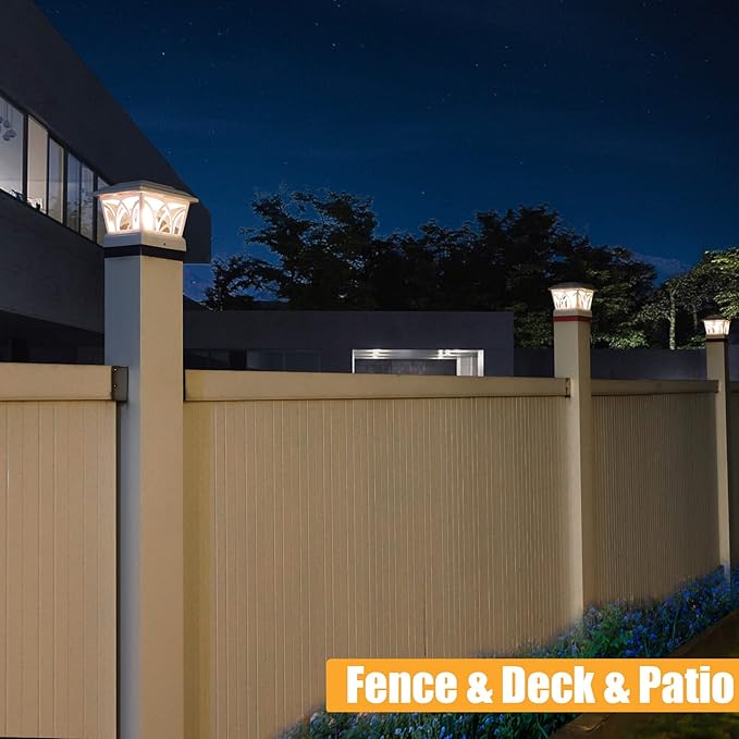VOLISUN Solar Post Cap Lights Outdoor 4Pack with Edison LED Bulbs 2 Brightness Setting Fence Post Lights Solar Powered for Garden Fence Deck Mailbox Yard Porch Fits 4x4 6x6 Posts(Slate White)