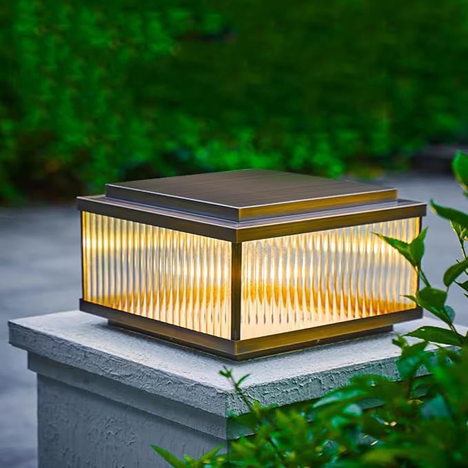 All Copper Steel Glass Outdoor Post lights Waterproof Pillar Light Vintage Patio Lawn Column Lampoutdoor column lightsDeck Lights Lantern Fence Lamp Fixture E26 Base (Electricity 12X12IN)
