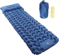 Camping Sleeping Pad Navy Blue Lightweight Moistureproof Inflatable Double Mattress with Storage for Outdoor Adventures