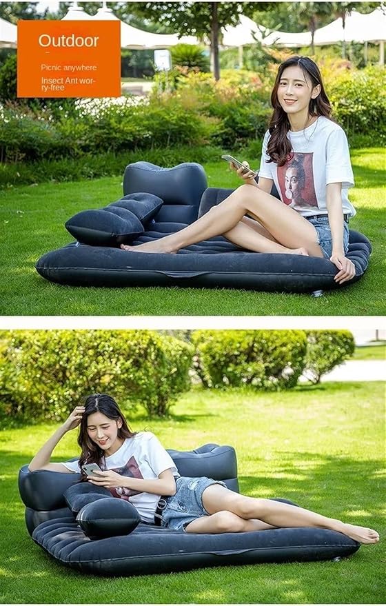 Car Inflatable Mattress SUV Camping Inflatable Bed Automatic Inflatable Sleeping Mat Car Travel Rest Mat PVC Flocking Anti-Slip Mattress (Beige)