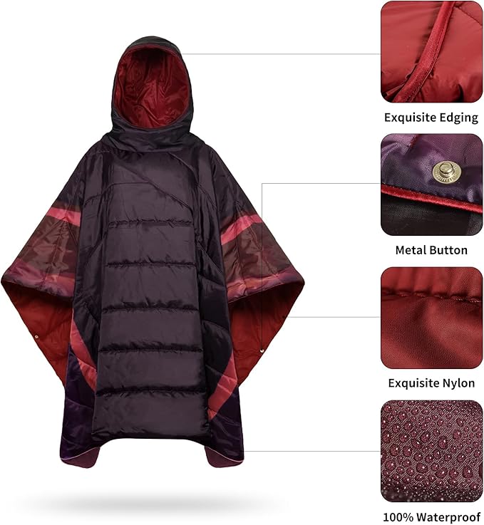 Camping BlanketHoodie Blankets Poncho Outdoor Waterproof Windproof Warm Durable &amp Portable for Stadium Concerts CarTravel Beach Picnic Grass75 * 57 inch