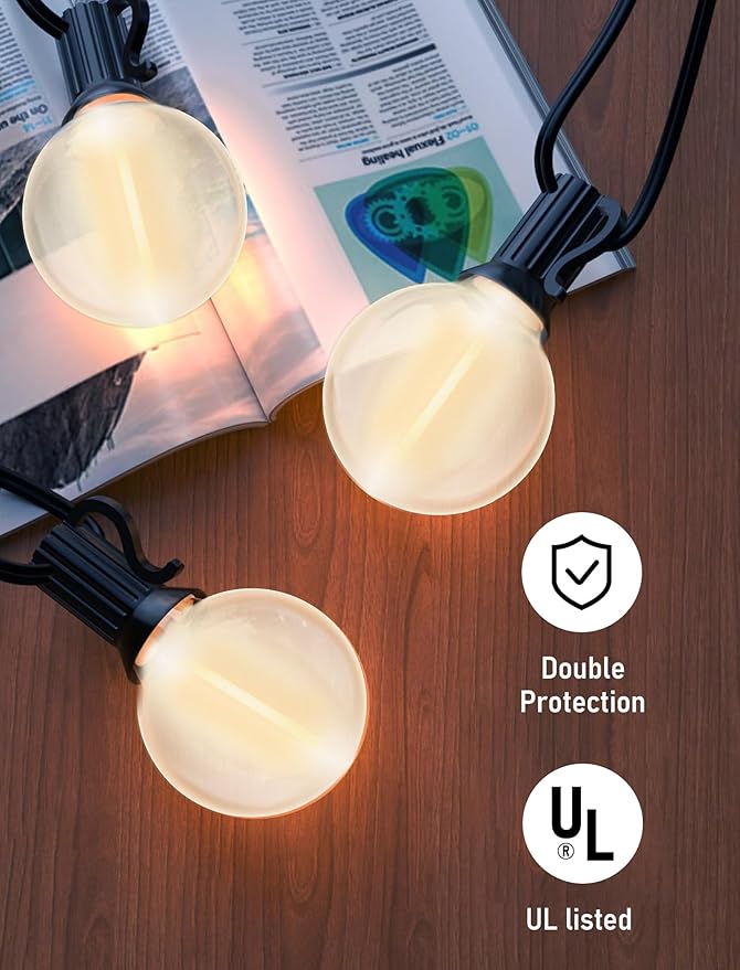 G40 25FT LED Outdoor String LightsFrosted Patio Lights with 27 (2 Spare) Plastic Shatterproof Globe BulbsConnectable Outside Hanging Lights for PorchGarden BackyardWedding Decor