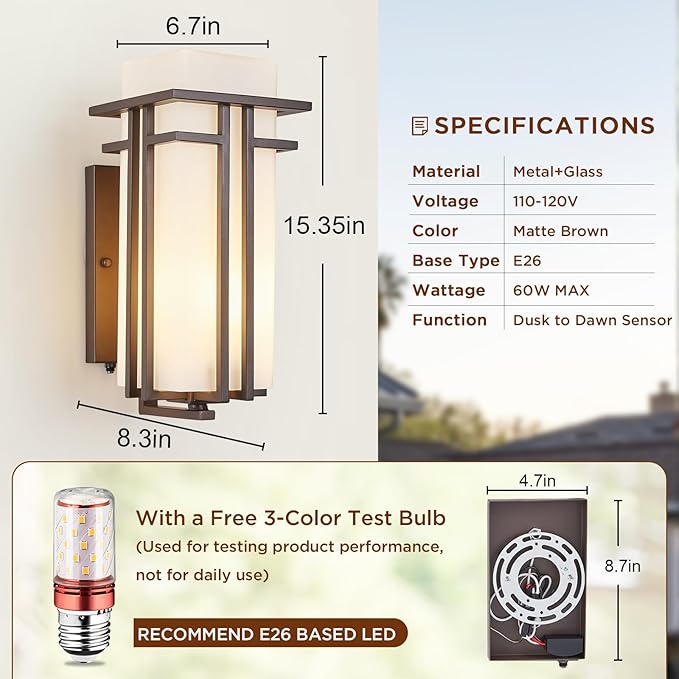 15.35H Matte Brown Outdoor Wall Light Large Outdoor Wall Lantern Oil Rubbed Bronze Exterior Light Fixture Waterproof Metal with Frosted Glass Sconce Light for Porch Garage Front Door Brown (Large)