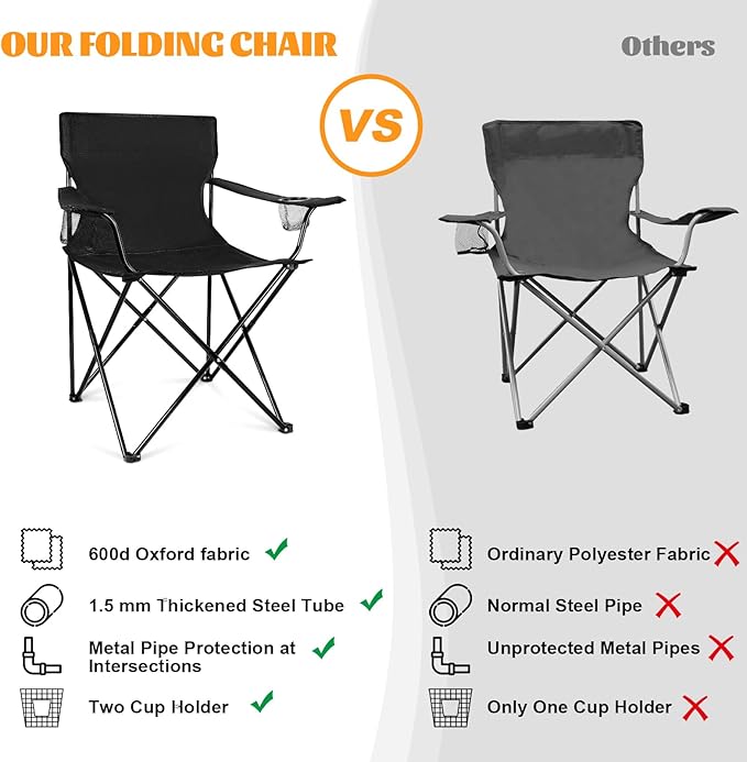 HaSteeL Camping Chairs 4 Pack Oversized Folding Chair with Cup Holders for Adults Portable Chair &amp Carry Bag for Outdoor Backyard Beach Lawn Patio Picnic Fishing Oxford Fabric &amp Heavy